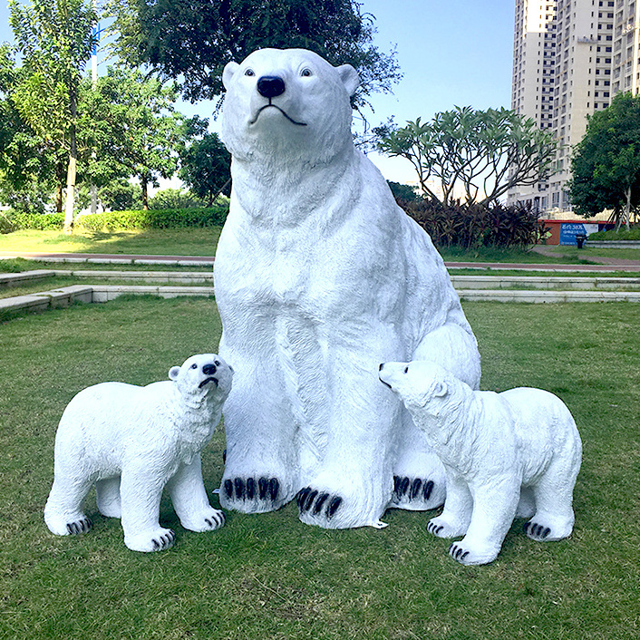 Support OEM giant safari animals Life Size Polyresin Plush Polar Bear And Baby Statue