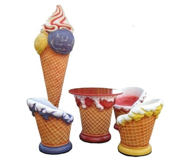 Christmas decoration fiberglass ice cream cone chair statue chairs and table for theme park decoration