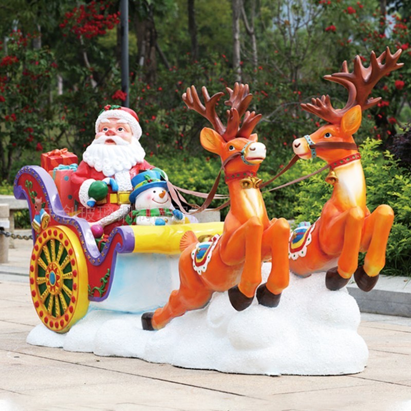 Christmas theme sculpture mall decoration Resin Sleigh and Santa Statue Christmas Ball Props