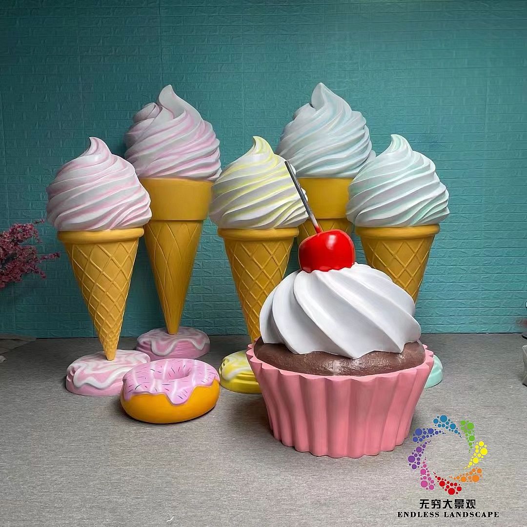 Factory price Giant fiberglass Candy Statue cupcake sculpture ice cream for store Windows display decoration