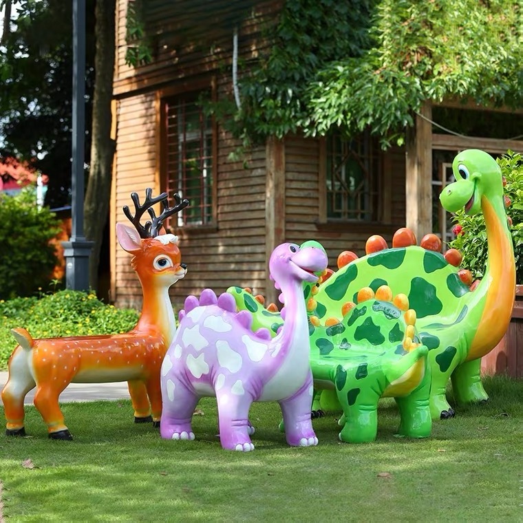 support customize fiberglass dinosaur  seat statue/resin dinosaur bench sculpture/ fiberglass animal props for children use