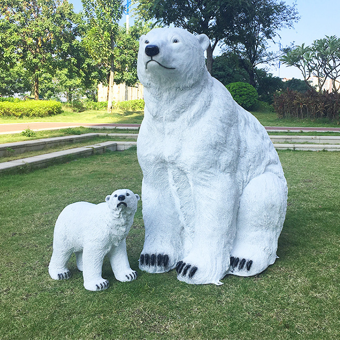 Support OEM giant safari animals Life Size Polyresin Plush Polar Bear And Baby Statue