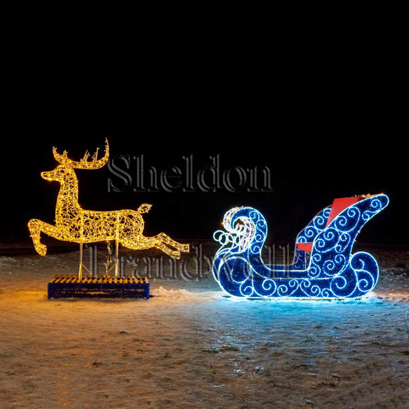 santa sleigh light theme/ life size santa sleigh for sale/ outdoor waterproof santa sleigh motif light