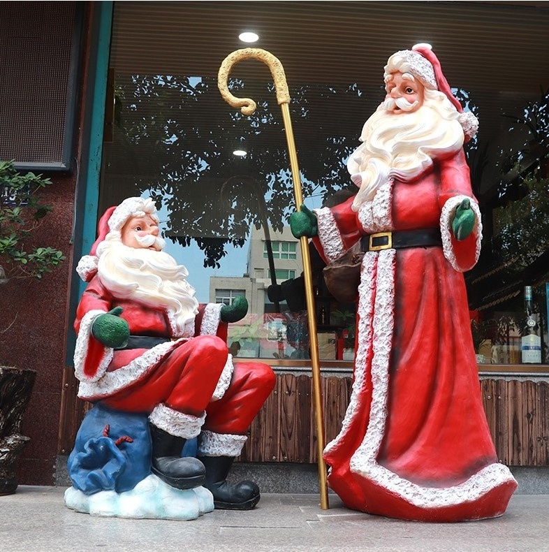 New Art Installation Statue Resin Christmas Santa Claus Statue For Christmas Eva Decoration