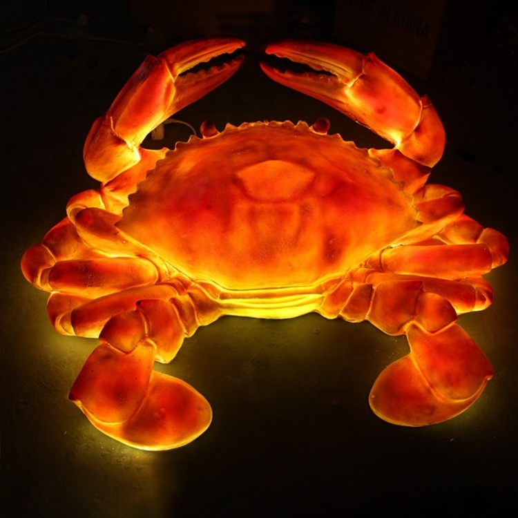 Life Size Lighting Resin Crab Statue Fiberglass Lobster For Seafood Wall Decoration