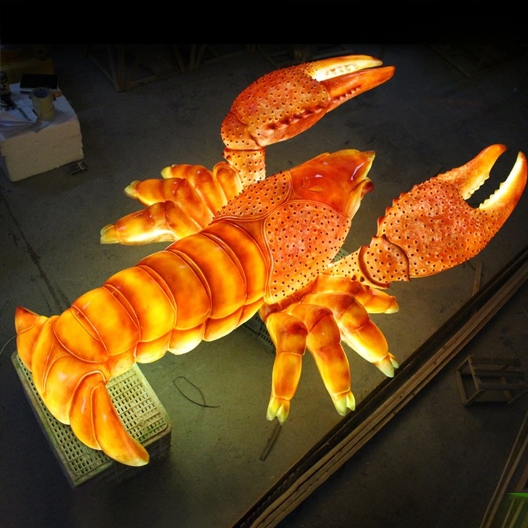 Life Size Lighting Resin Crab Statue Fiberglass Lobster For Seafood Wall Decoration