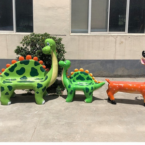 2021 Factory price New Design Kids amusement prop fiberglass cartoon animal dinosaur statues bench for shopping mall decoration