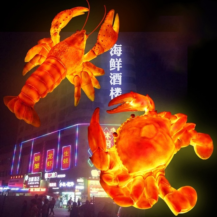 Life Size Lighting Resin Crab Statue Fiberglass Lobster For Seafood Wall Decoration