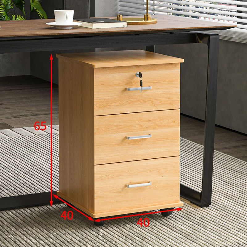 Locking File Cabinet,3 Drawer Rolling Pedestal Under Desk Office Cabinet Wooden