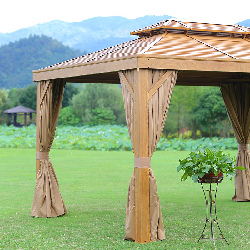 Outdoor Double Top Garden Tent Furniture with Side Curtain Aluminum polycarbonate Gazebo