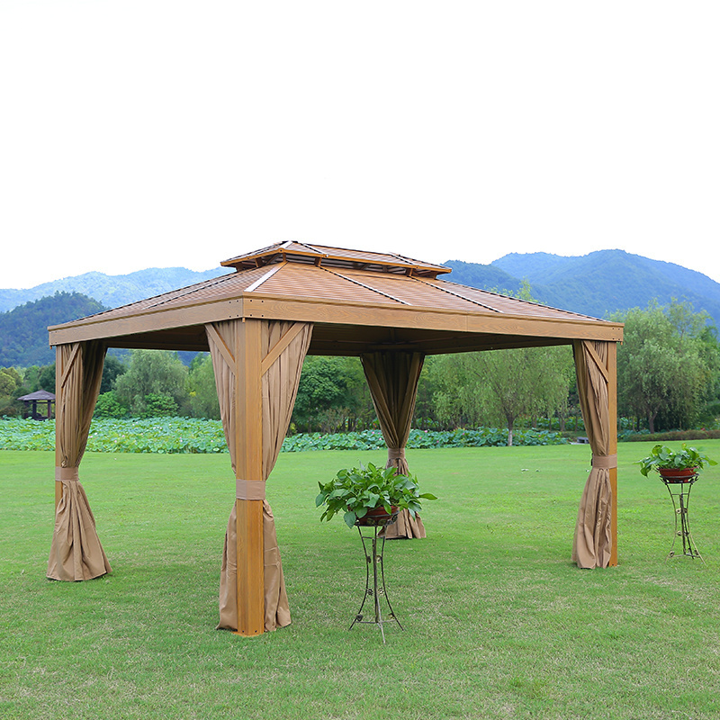 Outdoor Double Top Garden Tent Furniture with Side Curtain Aluminum polycarbonate Gazebo