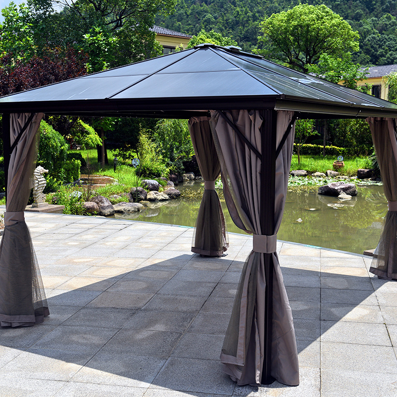 Roof Gazebo Aluminium Hardtop Galvanized Metal High Quality Garden Morden Luxury Outdoor Gazebo Gazebos 41*38.5mm 109*50mm 3*3