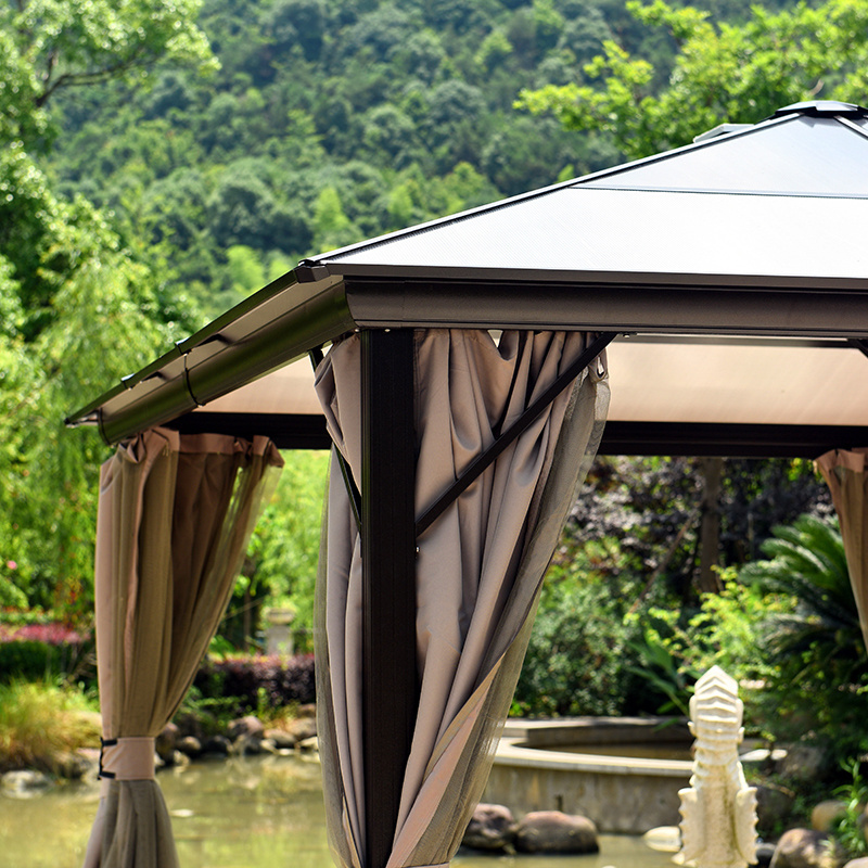 Roof Gazebo Aluminium Hardtop Galvanized Metal High Quality Garden Morden Luxury Outdoor Gazebo Gazebos 41*38.5mm 109*50mm 3*3