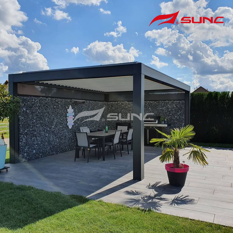 Modern Aluminium Patio Gazebo Outdoor Arches Bioclimatic Automatic Pergola Opening Louvred Roof