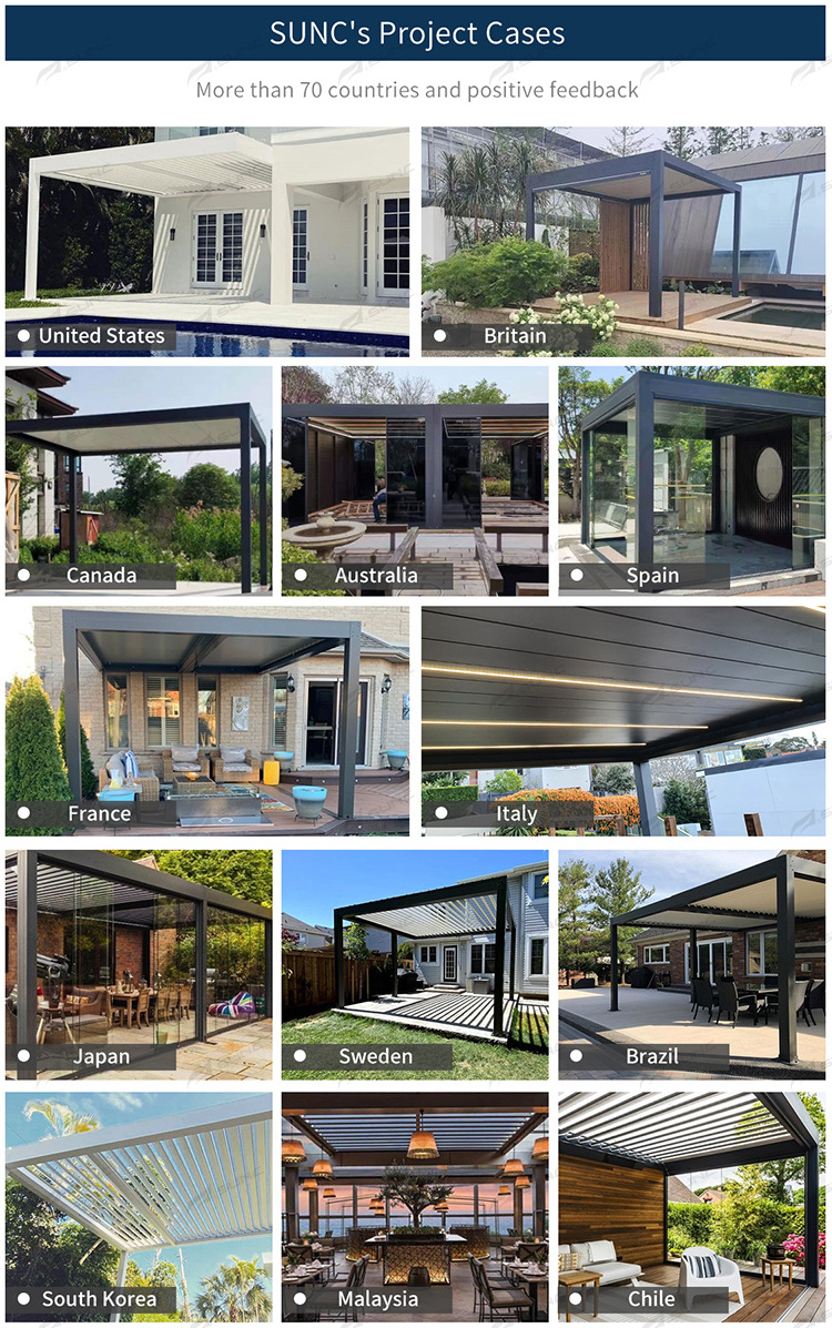 Modern Aluminium Patio Gazebo Outdoor Arches Bioclimatic Automatic Pergola Opening Louvred Roof