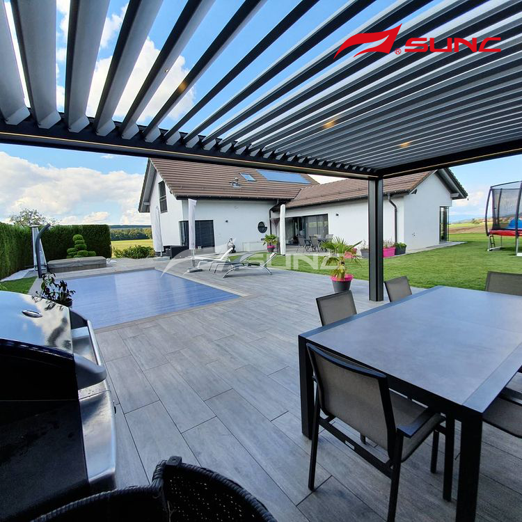 Modern Aluminium Patio Gazebo Outdoor Arches Bioclimatic Automatic Pergola Opening Louvred Roof