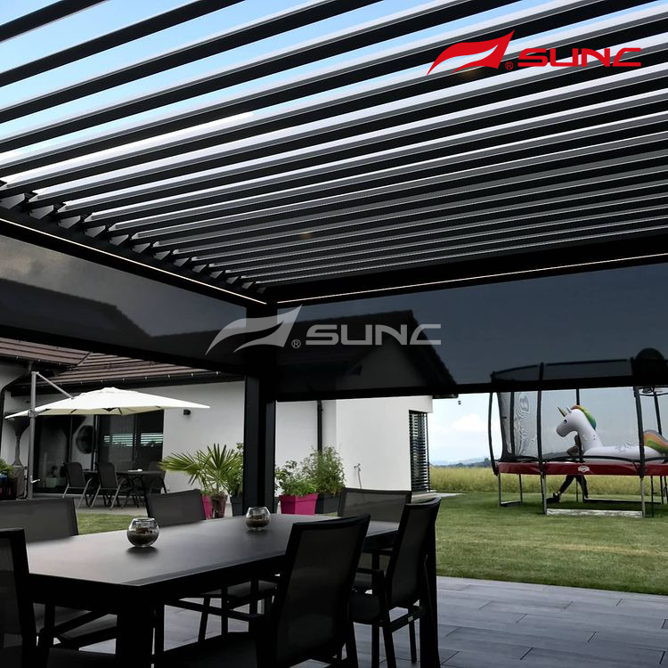 Modern Aluminium Patio Gazebo Outdoor Arches Bioclimatic Automatic Pergola Opening Louvred Roof