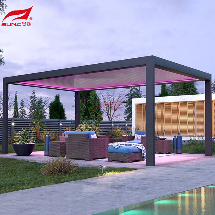 Waterproof Motorized  Bioclimatic Pergola Outdoor Aluminum Pergola Gazebo With Adjustable Roof Louvers