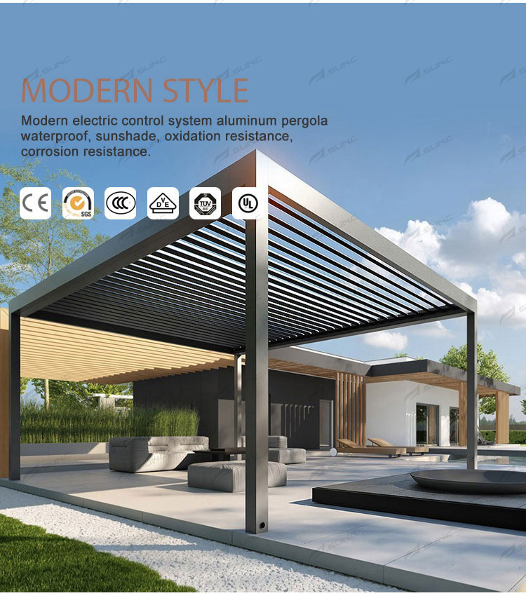 Waterproof Motorized  Bioclimatic Pergola Outdoor Aluminum Pergola Gazebo With Adjustable Roof Louvers