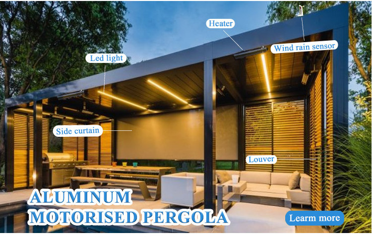 Waterproof Motorized  Bioclimatic Pergola Outdoor Aluminum Pergola Gazebo With Adjustable Roof Louvers