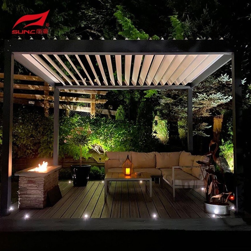 Modern Electric Solar Louvered Aluminium Bioclimatic Gazebo Motorized Roller Blinds for Outdoor Pergola Waterproof