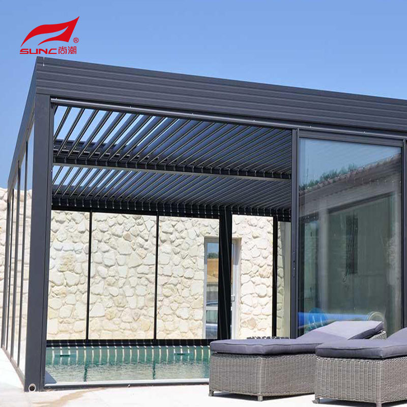 SUNC Outdoor Modern Pergula Aluminium Waterproof Bioclimatic Gazebo Motorized Louvered Roof Outdoor Pergola Patio