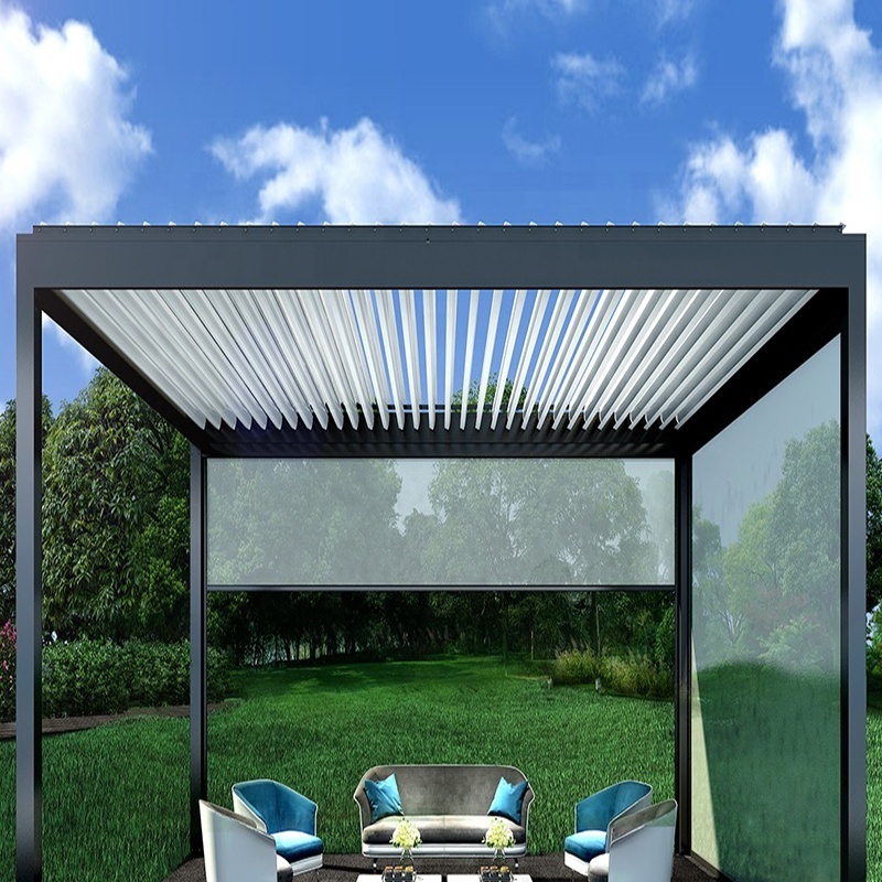 hot sale motorized aluminum pergola with rain and wind sensor electric pergola roof system waterproof retractable roof pergola