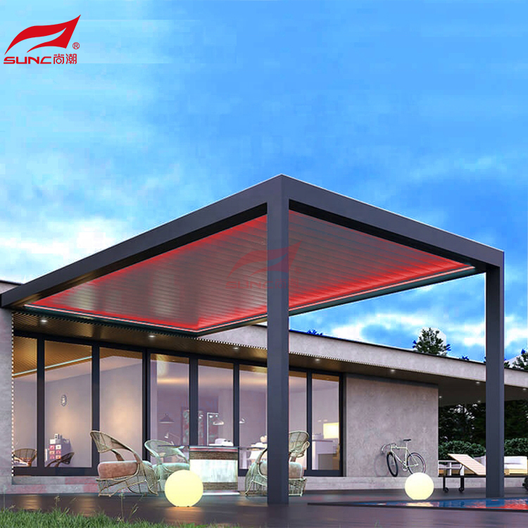 Fully automatic terrace roof retractable sliding and folding waterproof aluminum pergola outdoor