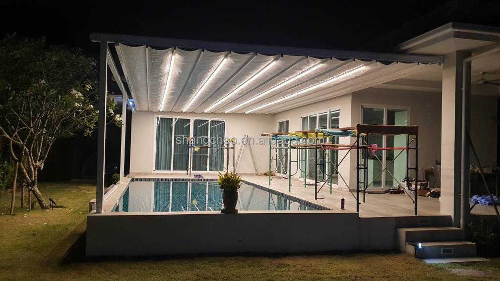 Outdoor Waterproof Swimming Pool Retractable Roof Sunshade PVC Pergola Canopy