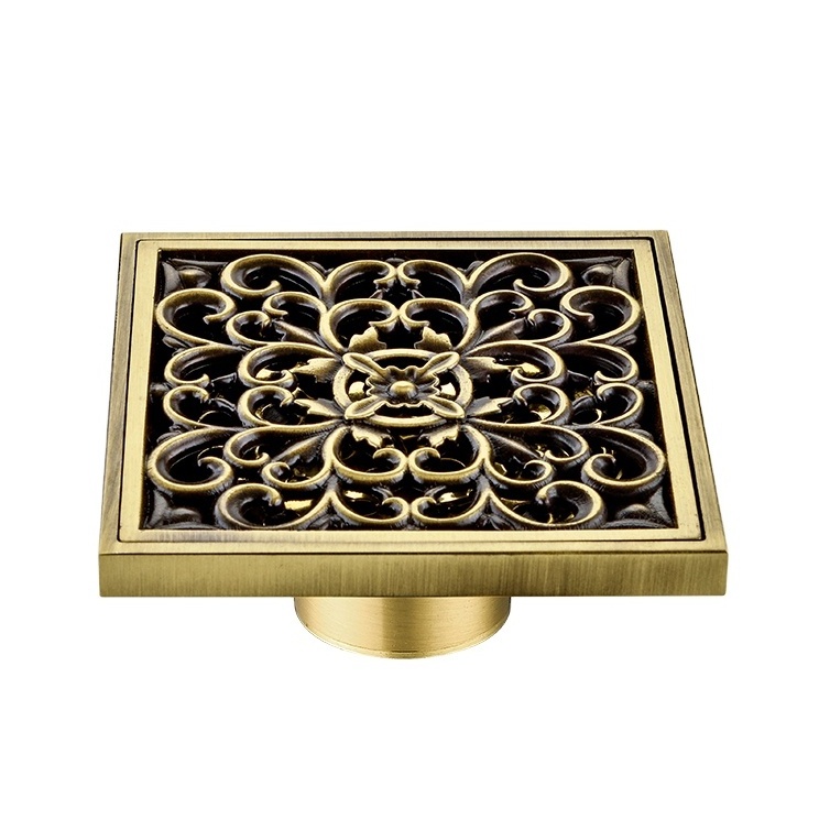 Factory-Supplier thick floor drain thickened copper  floor drain sewer shiny light gold brass floor drain