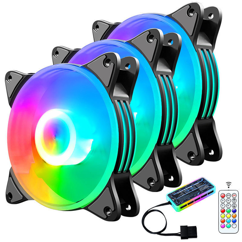 Hot Sell RGB Fan 120mm CPU Cooler 12V Computer Gaming Case Cooling Fan With LED Light PC Fan Controller Remote Suit PC case