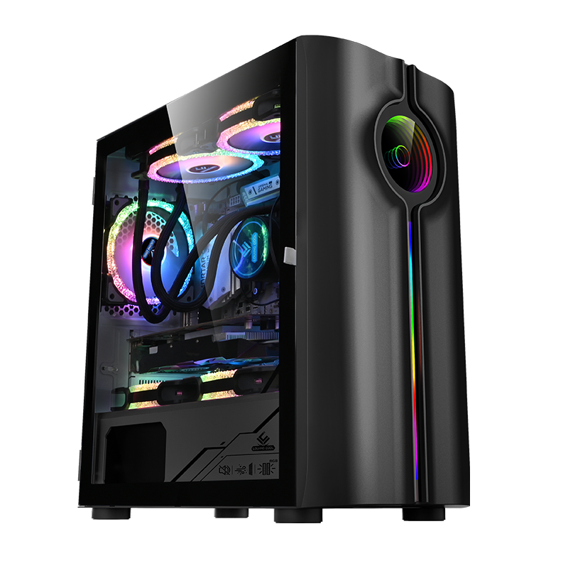 New Designed Custom PC Gaming ATX Case GPU CPU Server Tempered Glass RGB Fan LED Computer Case Towers Hot sale products