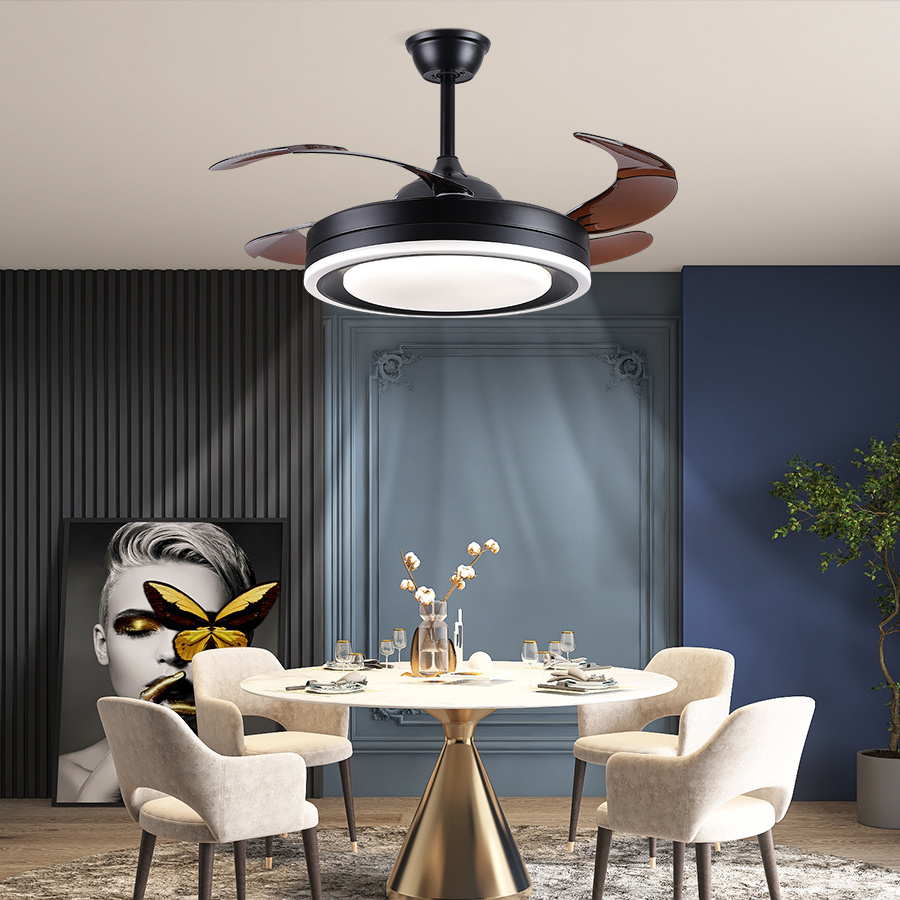 42'' Acrylic Invisible Fan Ceiling Light with LED Light Kit and Remote Control Fan Chandelier Home Fan Lamp