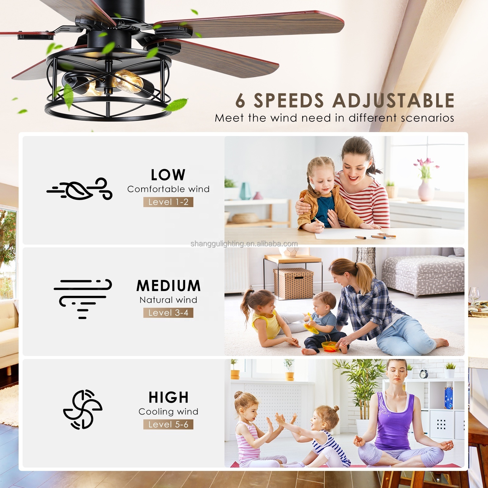 42 Inch Farmhouse Decor Modern Inverter Dimmable Smart Fan Light Black Dc LED Ceiling Fans With Light and Remote