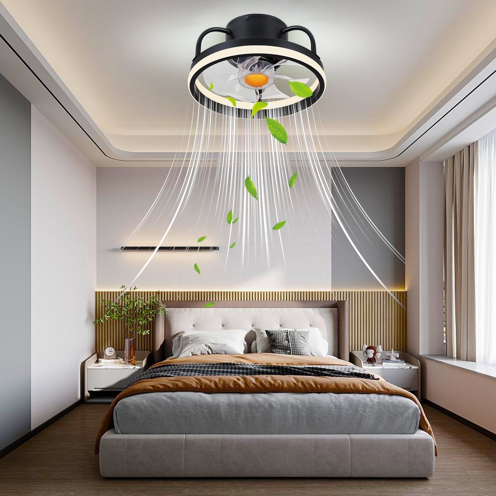 Small 13 Inch Round Low Profile Ceiling Fan with Light and Remote Control  Modern Flush Mount Ceiling Fan for Bedroom