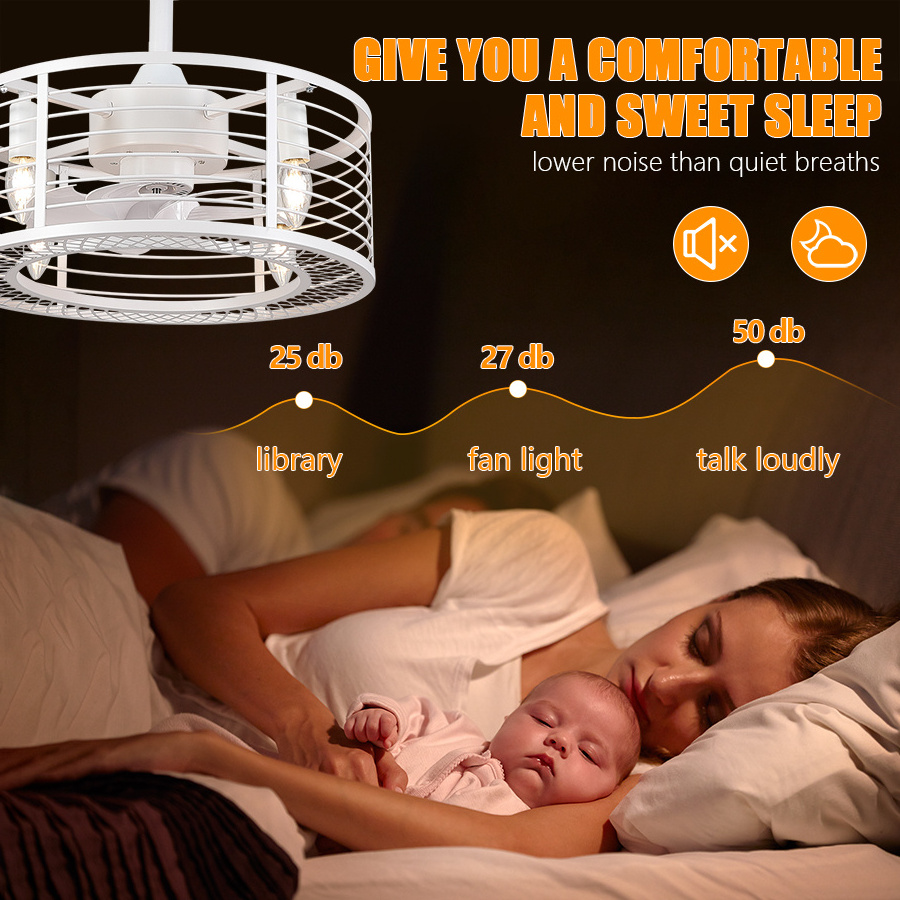 Zhongshan SG 3 Gear 4 Blade Intelligent Remote Control White Light Bladeless Retractable Ceiling Fan LED Bedroom Iron 220V 80 85