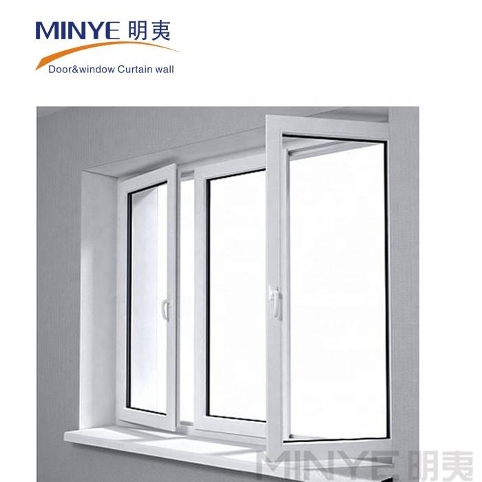 hot insulation and soundproof casement window and pvc upvc vinyl profile windows with double tempered glass