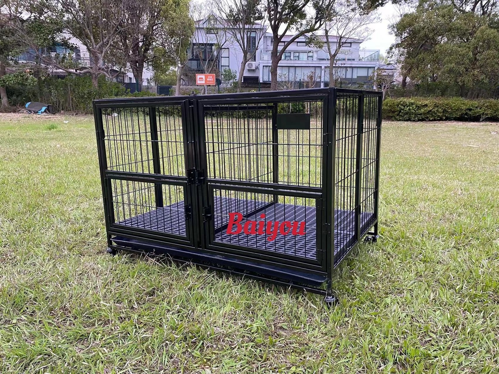 Baiyou 37inch Stackable Open Top Heavy Duty Dog Crate Cage for Medium Dog with High Quality Wheels and Removable Tray