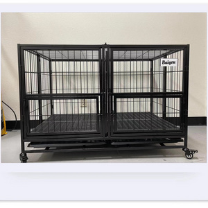 Heavy Duty Dog Crate Cage Strong Black Metal Dog Kennel with Lockable Wheels and Tray for Bully Dog Use