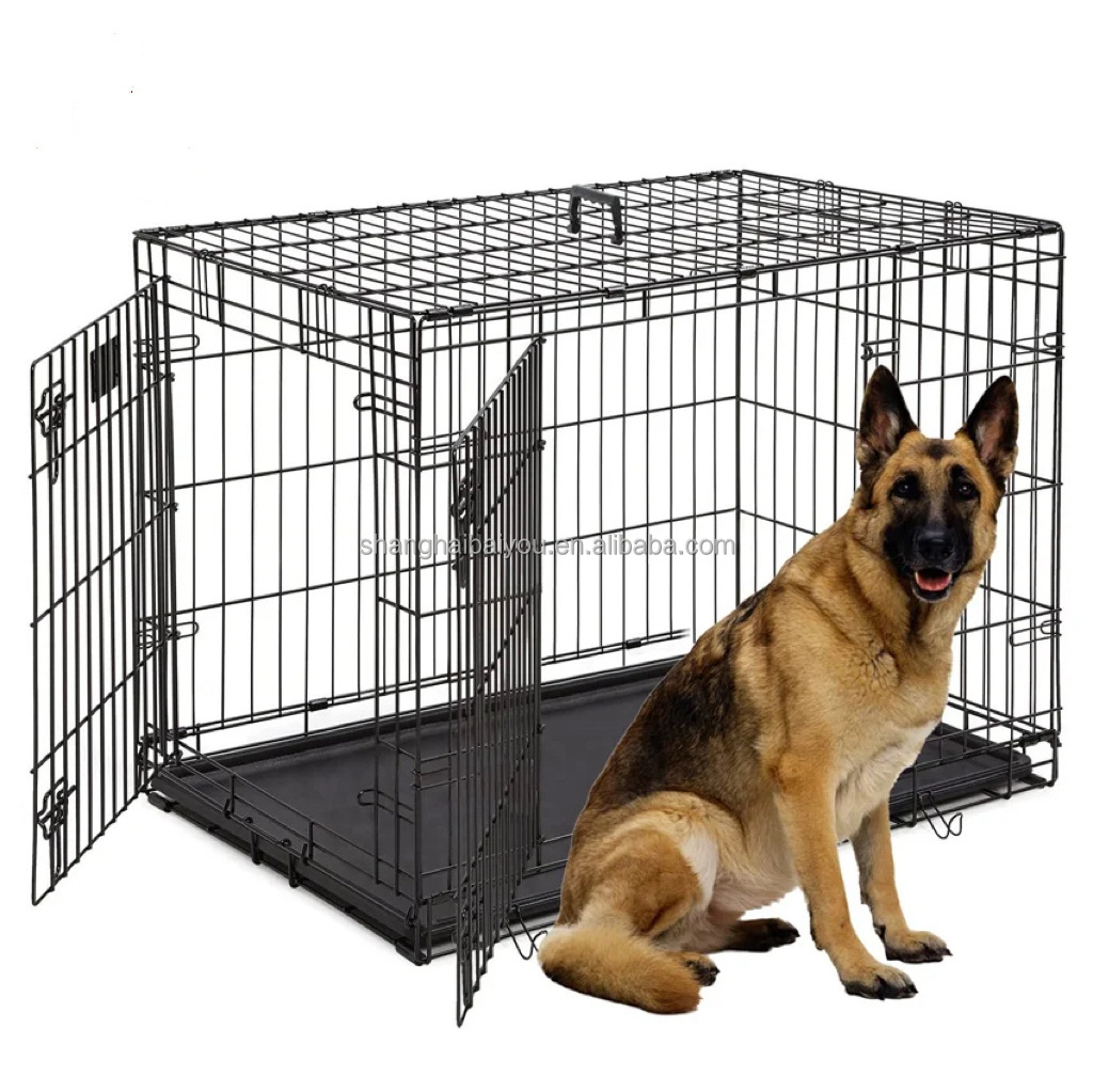 Indoor Outdoor Pet Crates for Large Dogs Folding Metal Wire Dog Gage Double Door 30 36 42inches Dog Kennels