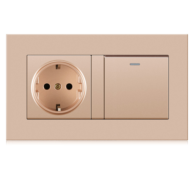 EU Standard German Type Power Socket with 1 LED Pushbutton Switch Wall Switches