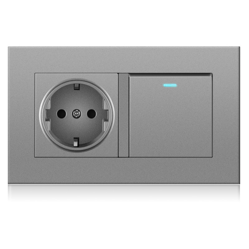 EU Standard German Type Power Socket with 1 LED Pushbutton Switch Wall Switches