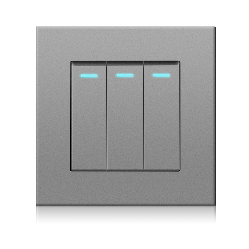 86 Series PC Panel 3 Gang 2 Way Push Switch Fluorescence Indicator Wall Power Switch NFC Network Max. 16A Current 250V Voltage