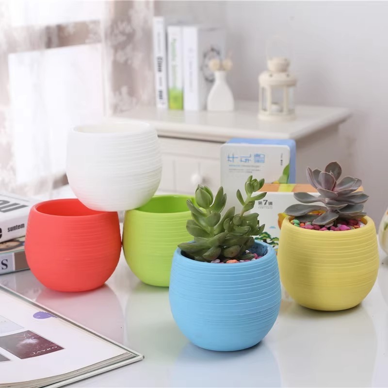 Cute Shape Mini Colorful 4 inch Round Plastic Cactus Seed Starting Succulent Flower Pots With Drainage hole