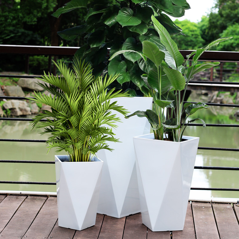 Plastic Plant Pots Square Tall Flower Pot for Indoor and Outdoor Large Black and White Planter Oriental Style