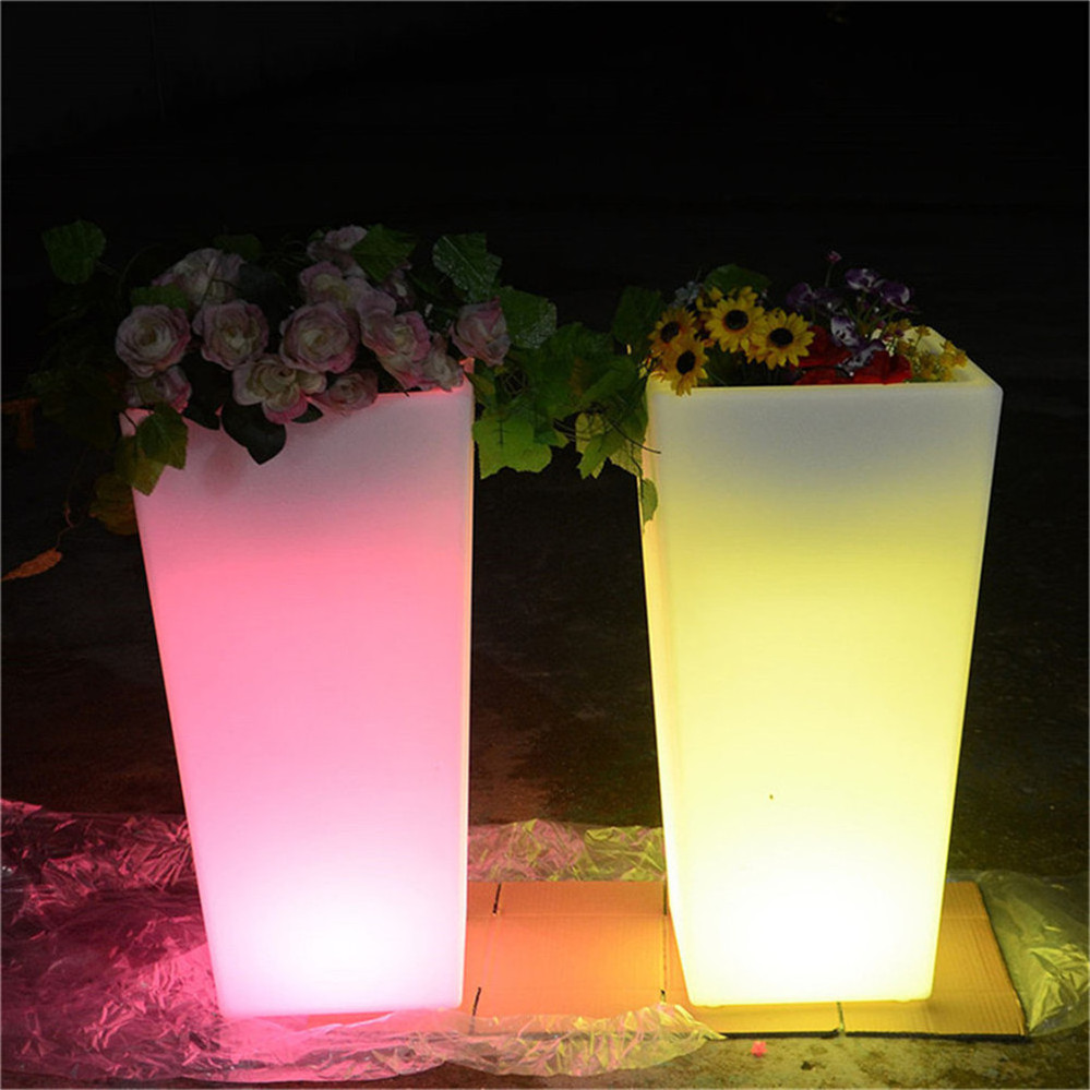 solar charging  illuminated large glowing outdoor garden led light flower pot planter solar outdoor illuminated planters