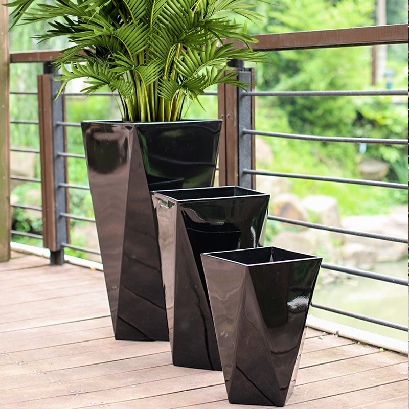 Plastic Plant Pots Square Tall Flower Pot for Indoor and Outdoor Large Black and White Planter Oriental Style