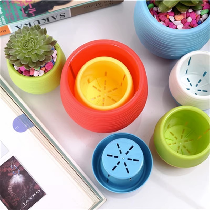 Cute Shape Mini Colorful 4 inch Round Plastic Cactus Seed Starting Succulent Flower Pots With Drainage hole