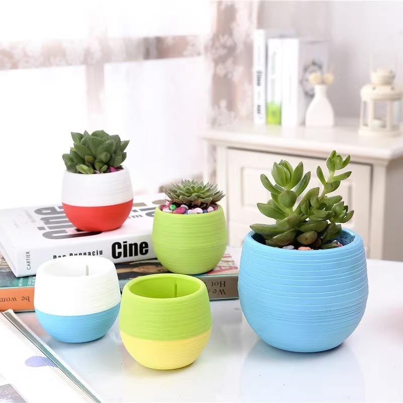 Cute Shape Mini Colorful 4 inch Round Plastic Cactus Seed Starting Succulent Flower Pots With Drainage hole