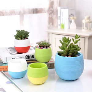 Cute Shape Mini Colorful 4 inch Round Plastic Cactus Seed Starting Succulent Flower Pots With Drainage hole